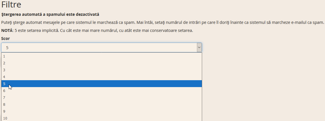Setare filtru agresivitate