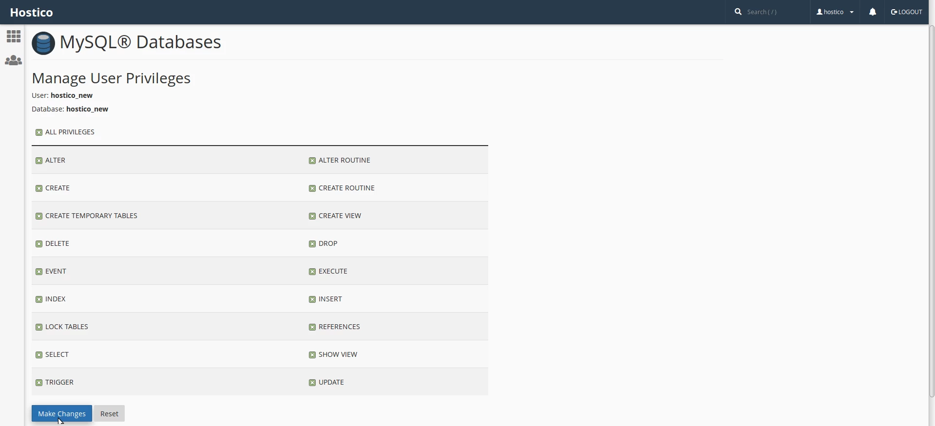 Datenbankberechtigungen cPanel