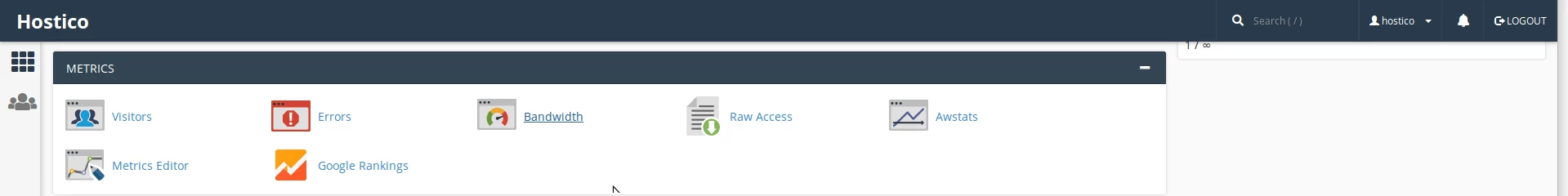 Sectiunea Bandwidth Metrics cPanel