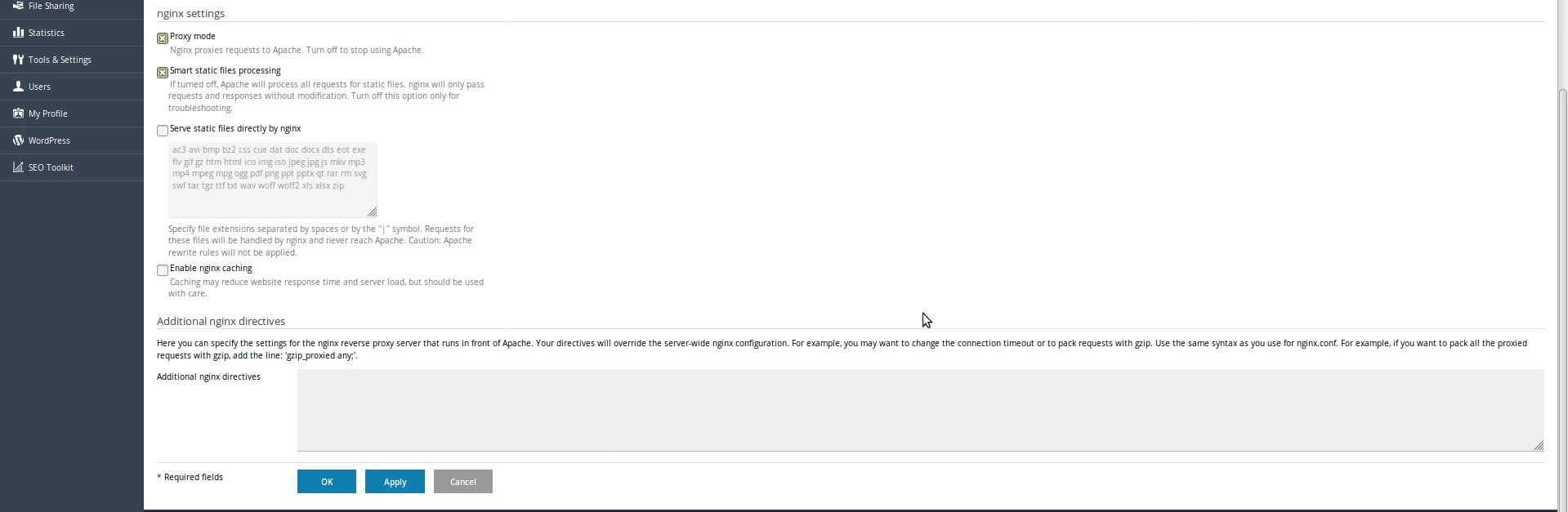 Setări nginx Plesk