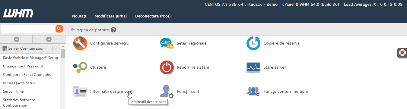 Informationen zum WHM-Konto