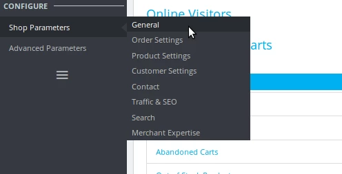 Configure Shop Parameters General