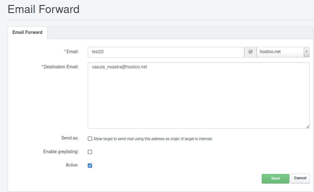 Email Forward Configuration